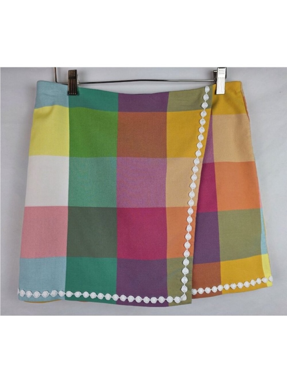 Crown & Ivy Women's Skort Size 10 Multicolor Plaid Patchwork Wrap Skirt Skort